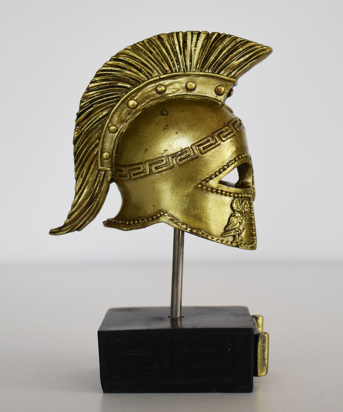 Ancient Greek Spartan Corinthian Helmet - Owl - Physical Battle Protection - Museum Reproduction - Polyresin Statue