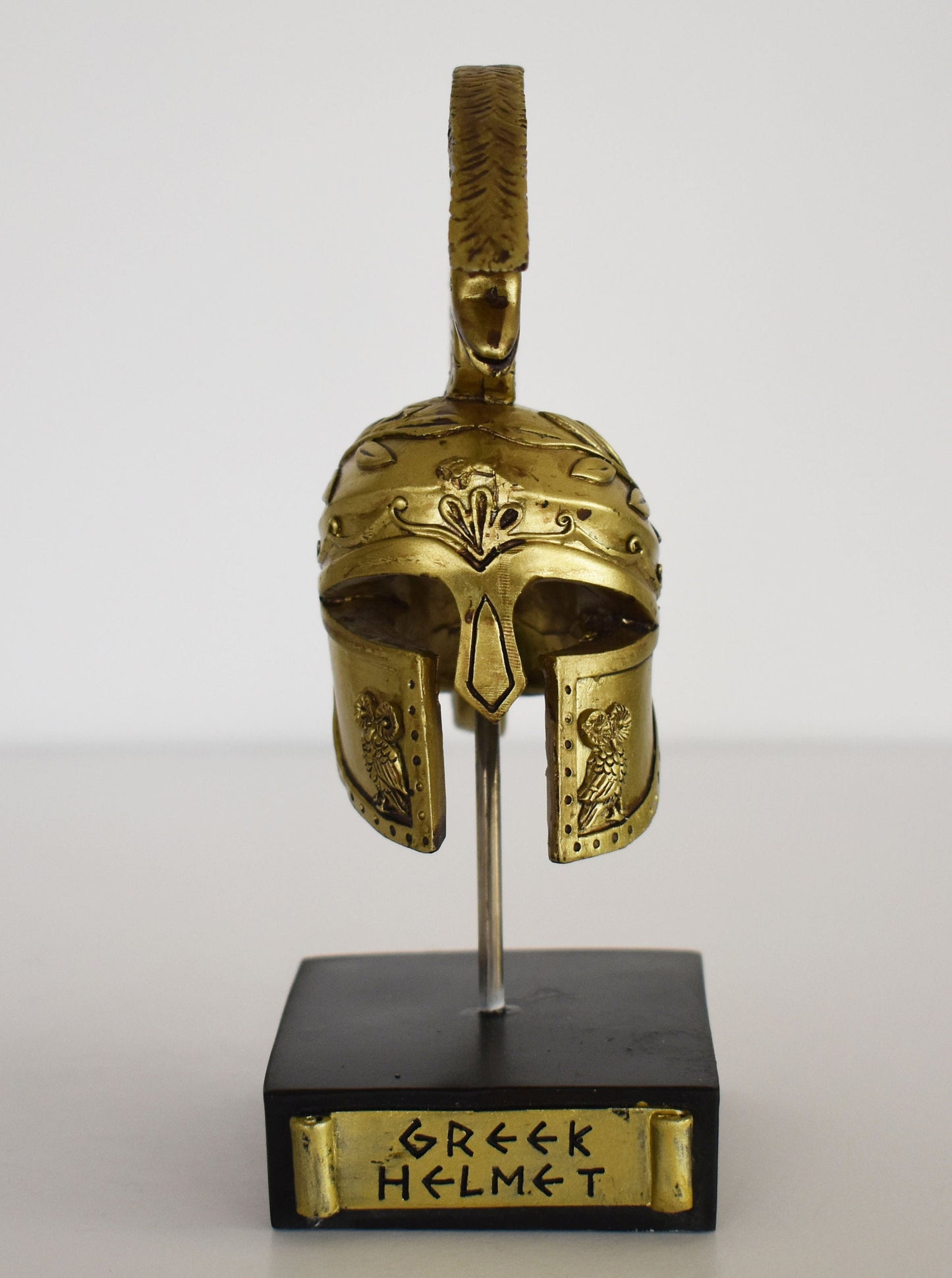 Ancient Greek Spartan Corinthian Helmet - Goddess Athena Symbol - Physical Battle Protection - Museum Reproduction - Polyresin Statue