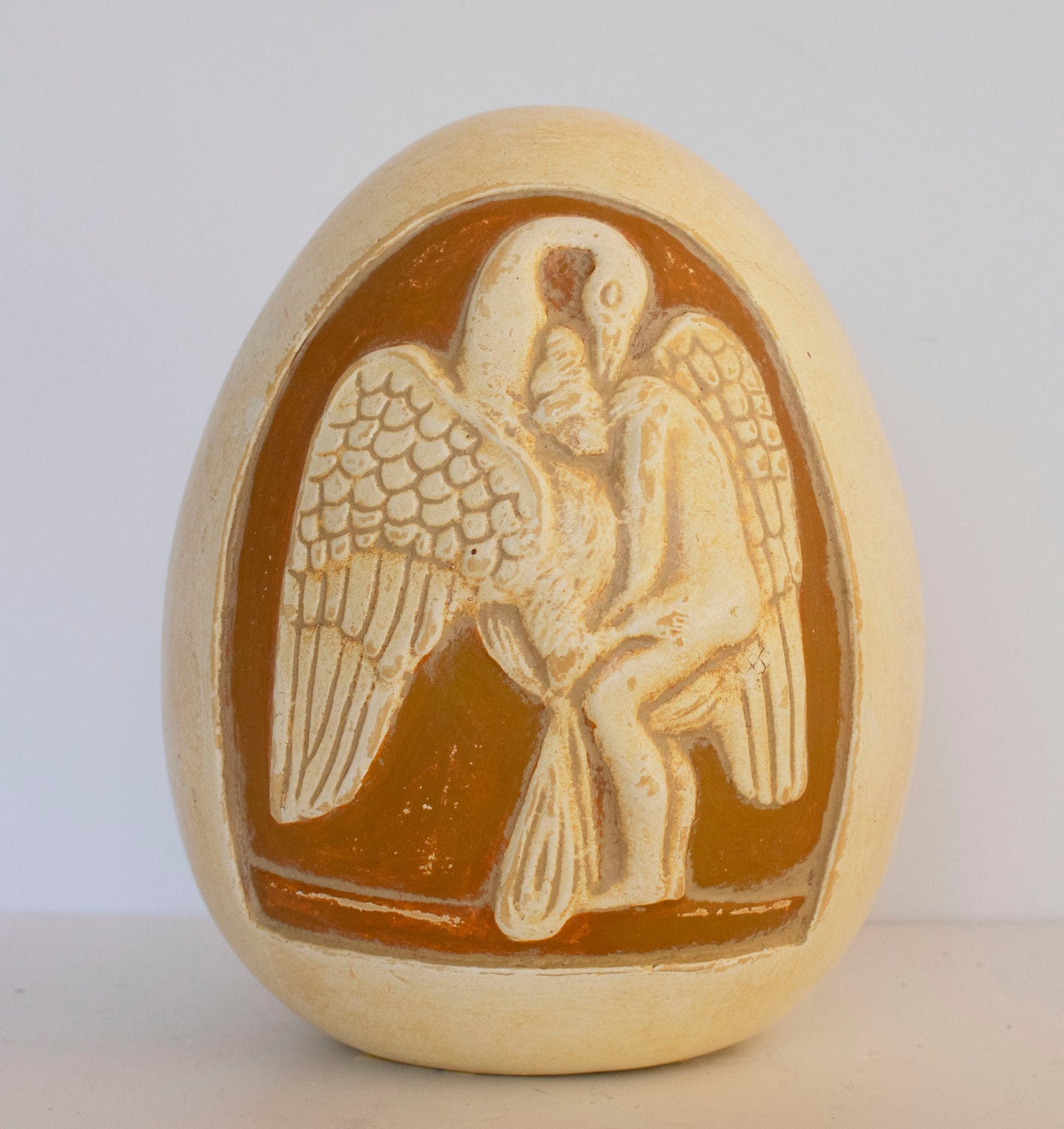 The Egg that Beautiful Helen was born - Leda was seduced by Zeus with the form of a Swan - Ceramic Artifact