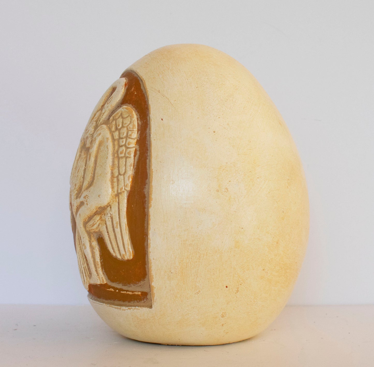 The Egg that Beautiful Helen was born - Leda was seduced by Zeus with the form of a Swan - Ceramic Artifact