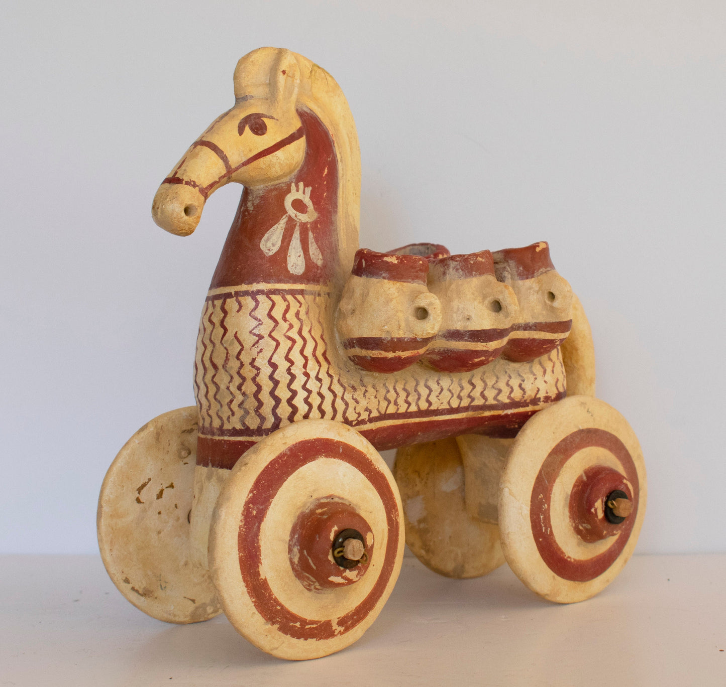 Terracotta wheeled Horse - Carrying Amphoras - Children's Toy - Athens, Greece - Geometric Period - Museum Reproduction - Ceramic Artifact