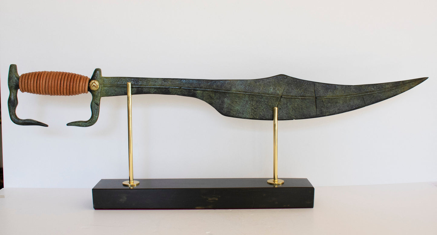 Leonidas Sword - Spartan King - Leader of 300 - Battle of Thermopylae - 480 BC - Marble Base - Small - pure Bronze Sculpture