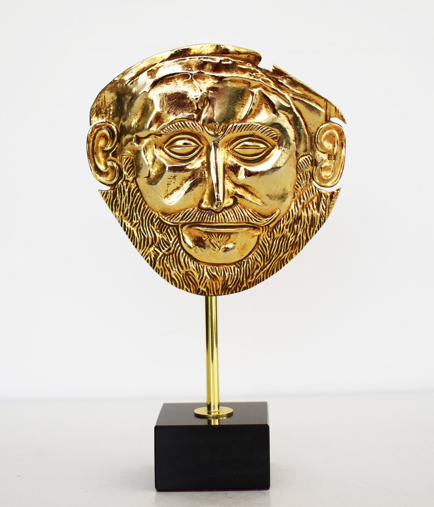 Mask of Agamemnon - King of Mycenae - Funeral Mask Replica - Marble Base  - Pure Bronze Sculpture