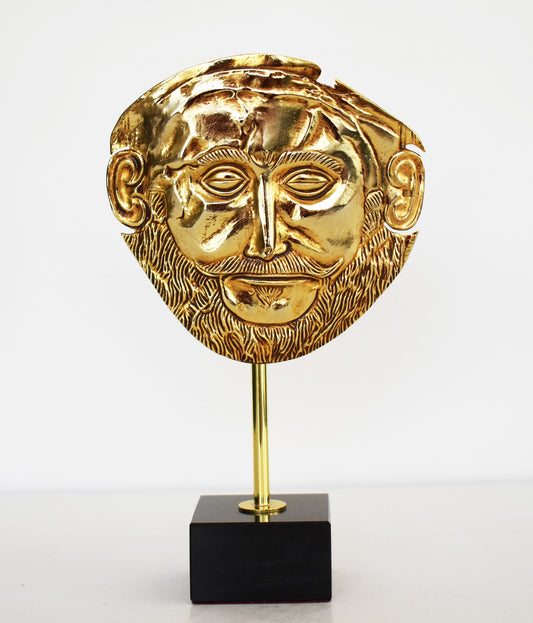 Mask of Agamemnon - King of Mycenae - Funeral Mask Replica - Marble Base  - Pure Bronze Sculpture