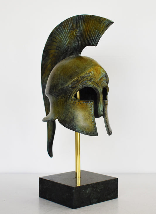 Ancient Greek Spartan Corinthian Helmet - One of the most immediately recognizable types - Marble Base  - Museum Reproduction - Pure Bronze