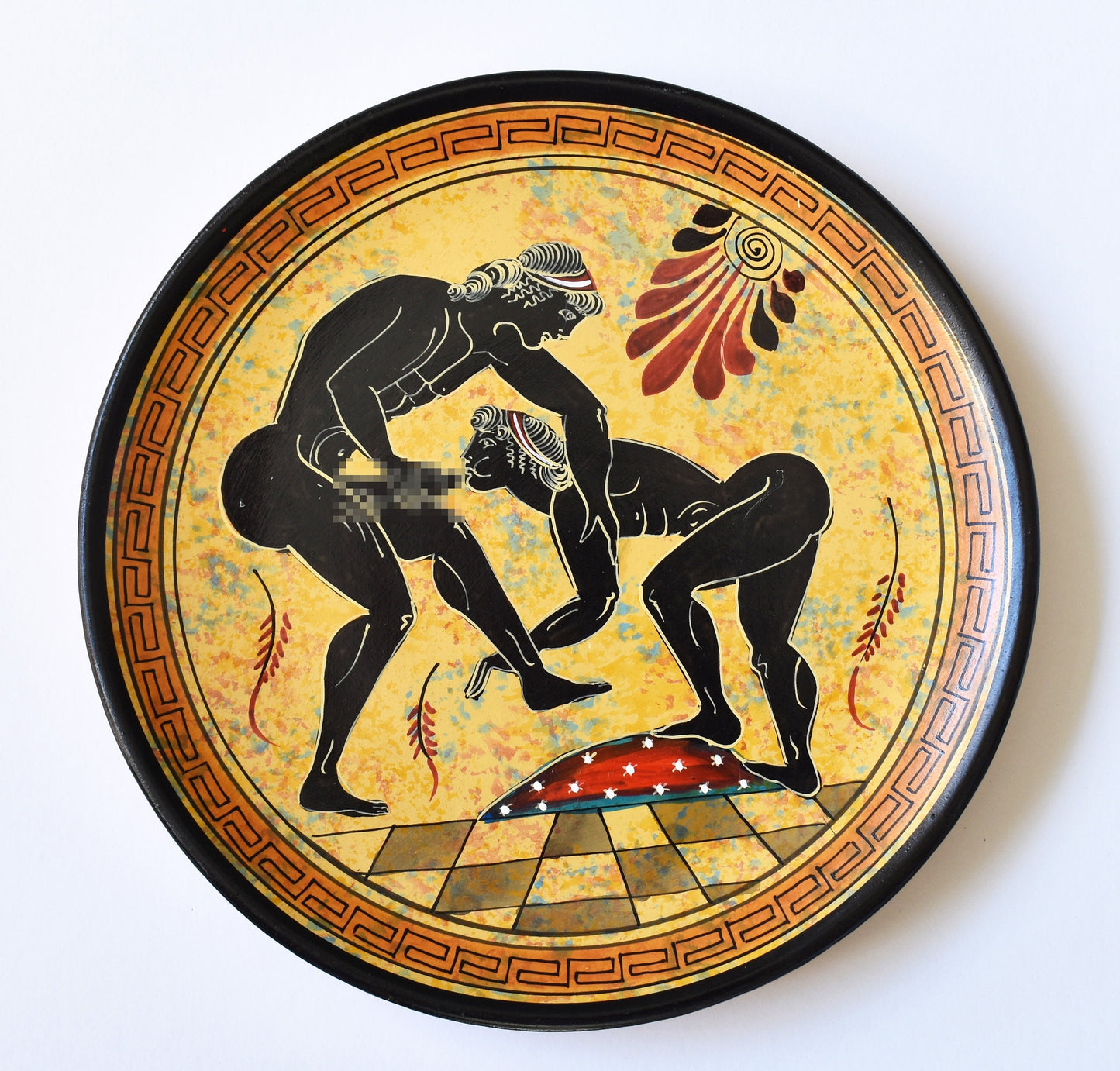 Homoerotic Scene between Two Males  - Athens, 500 BC - Love does not dominate; it cultivates - Ceramic - Meander design - Handmade in Greece