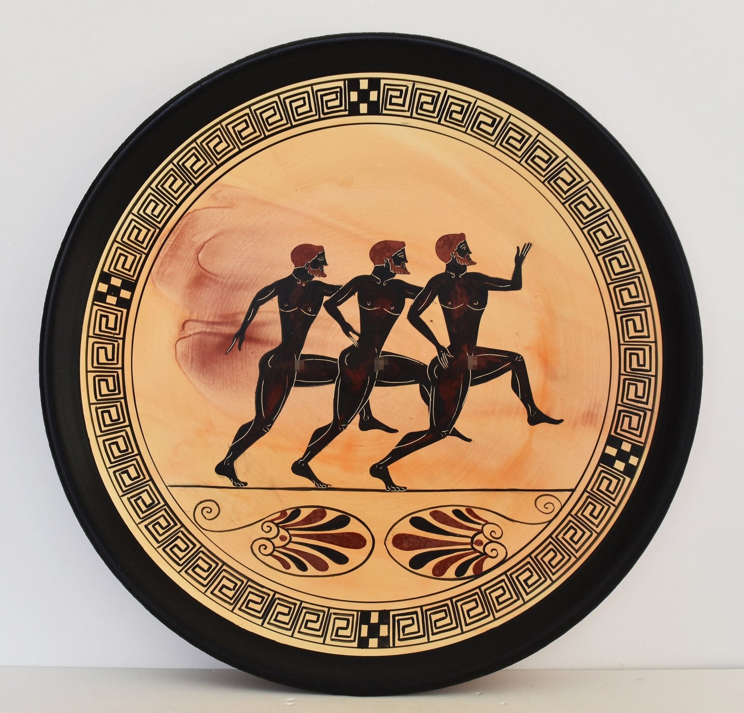 Athenian Runners in Ancient Olympic Games - Classic Period - 600 BC - Meander Motif - Ceramic plate - Handmade in Greece