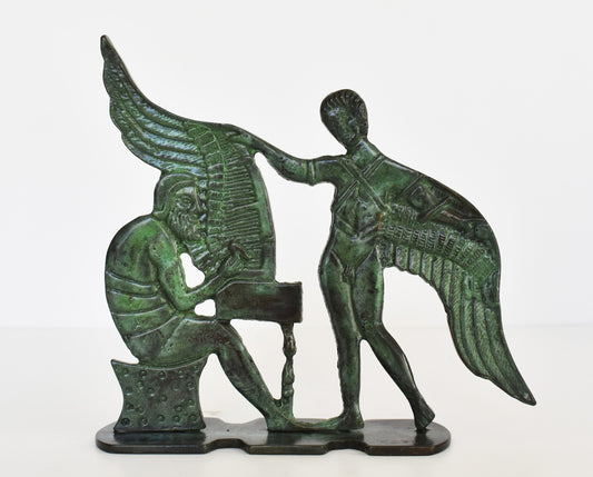 Daedalus and Icarus - Ancient Greek Myth - A skillful Architect and Craftsman and his Son with the Tragic End - pure bronze statue