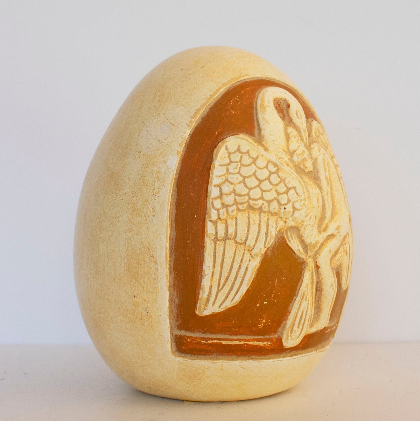 The Egg that Beautiful Helen was born - Leda was seduced by Zeus with the form of a Swan - Ceramic Artifact