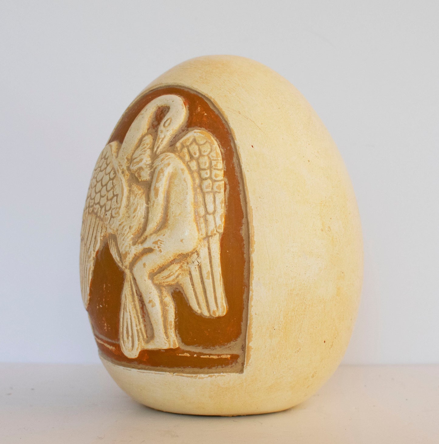 The Egg that Beautiful Helen was born - Leda was seduced by Zeus with the form of a Swan - Ceramic Artifact