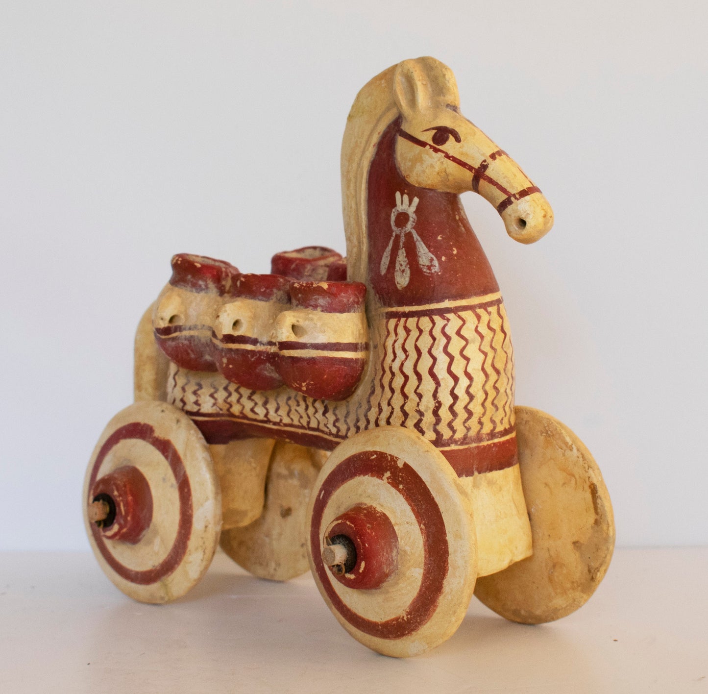 Terracotta wheeled Horse - Carrying Amphoras - Children's Toy - Athens, Greece - Geometric Period - Museum Reproduction - Ceramic Artifact