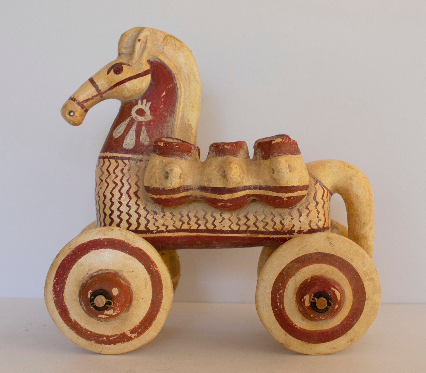 Terracotta wheeled Horse - Carrying Amphoras - Children's Toy - Athens, Greece - Geometric Period - Museum Reproduction - Ceramic Artifact