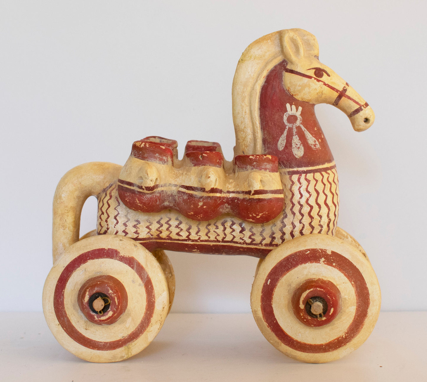 Terracotta wheeled Horse - Carrying Amphoras - Children's Toy - Athens, Greece - Geometric Period - Museum Reproduction - Ceramic Artifact