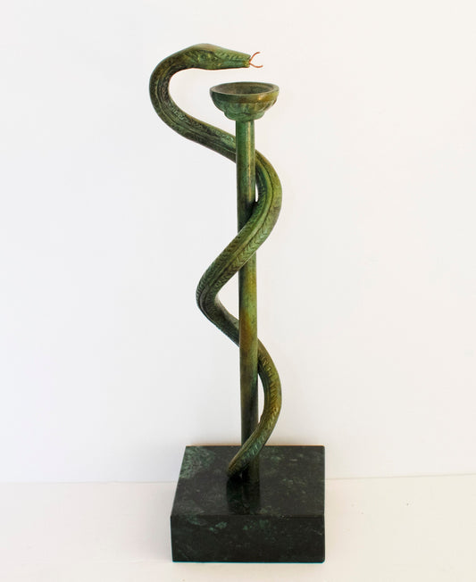 Rod of Asclepius - Serpent-Entwined Rod wielded by the God Asclepius, a Deity associated with Healing and Medicine - Pure Bronze Statue