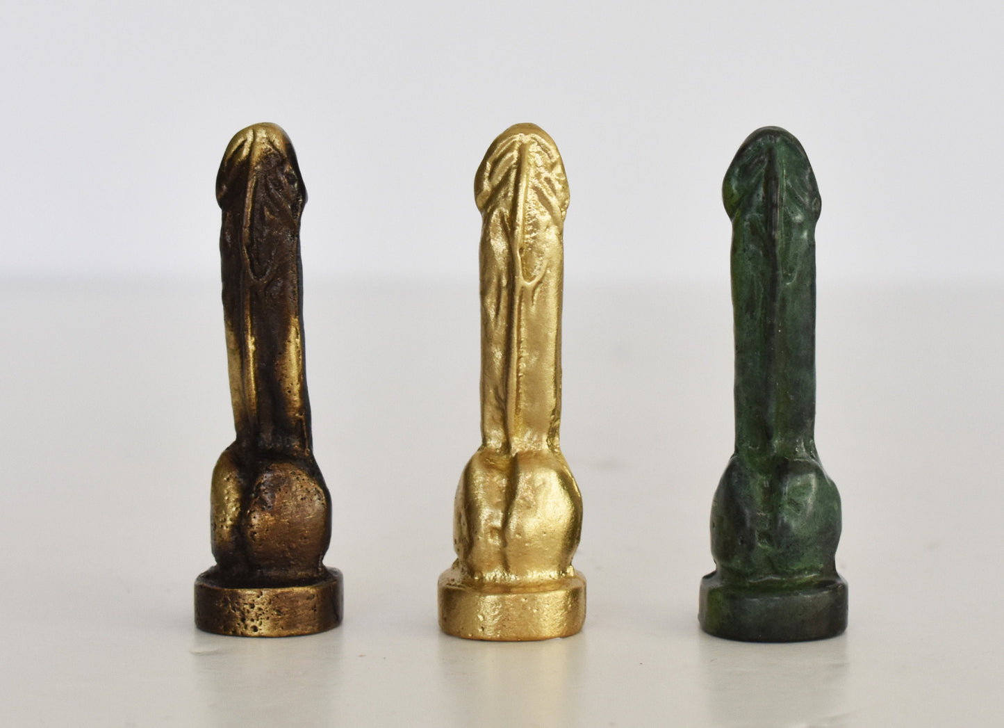 Ancient Greek Phallus - Set of Three - Small - Symbol of Good Fortune, Protected People and Sent Away Evil - pure bronze statue