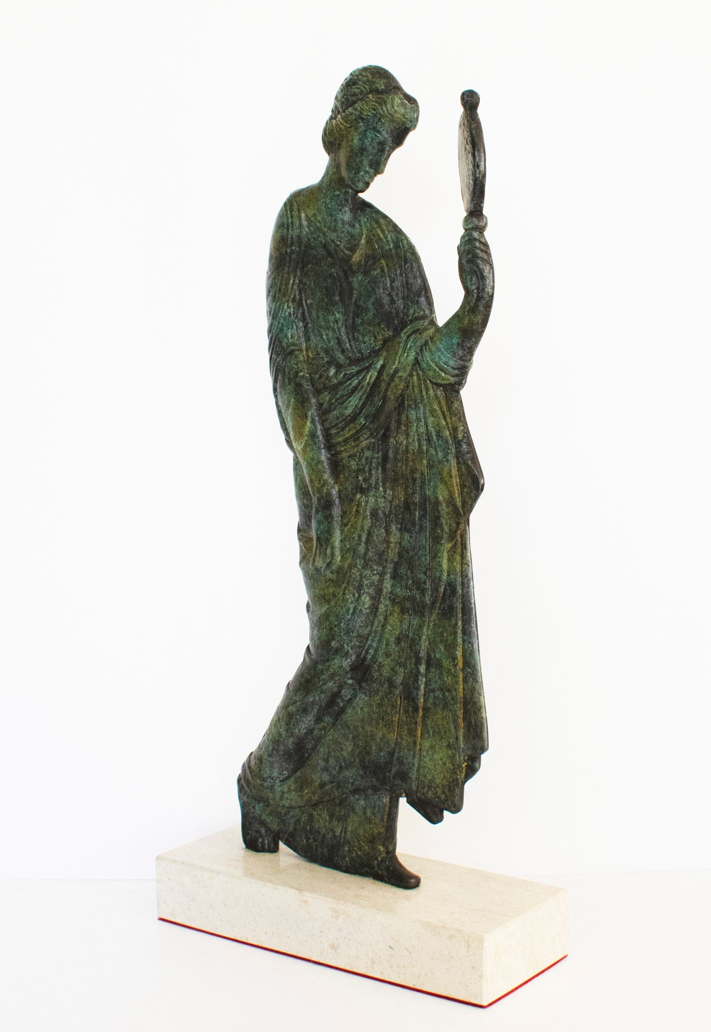 Ancient Greek Woman Holding a Mirror in her hand and looking into it - Marble Base - Pure Bronze Sculpture