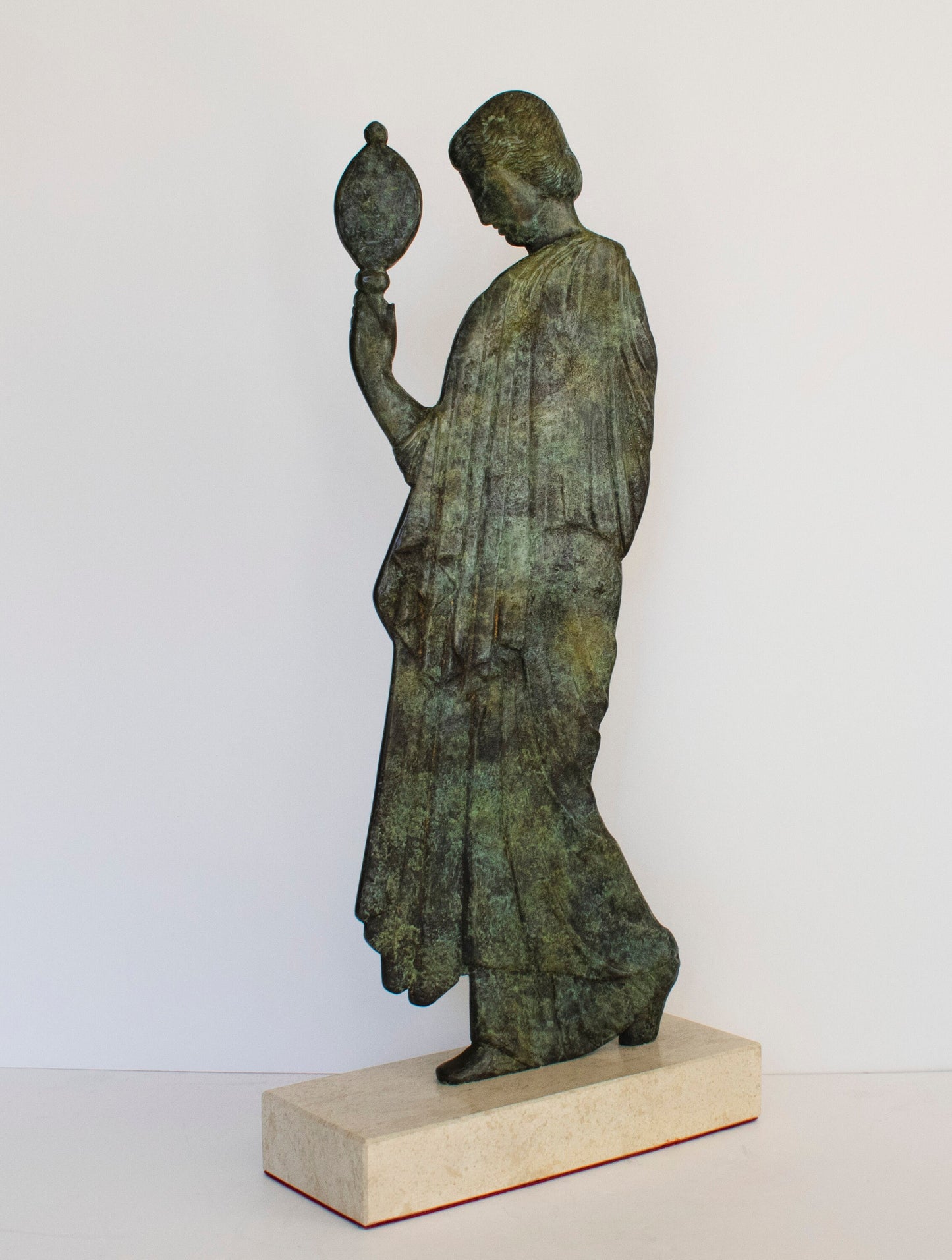 Ancient Greek Woman Holding a Mirror in her hand and looking into it - Marble Base - Pure Bronze Sculpture