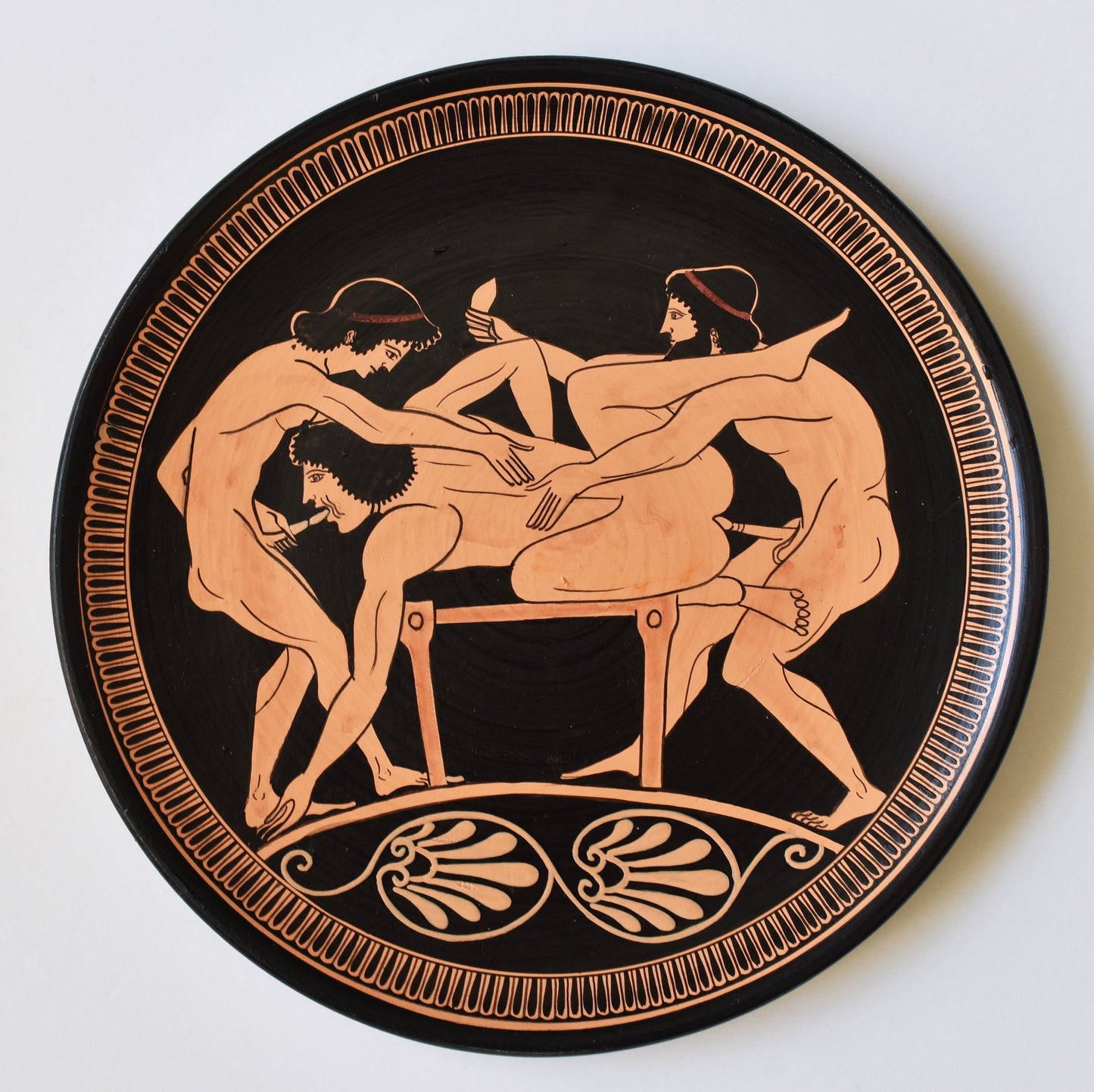 Homoerotic Scene between Three Males  - 500 BC - One is loved because one is loved. No reason is needed for loving - Handmade in Greece