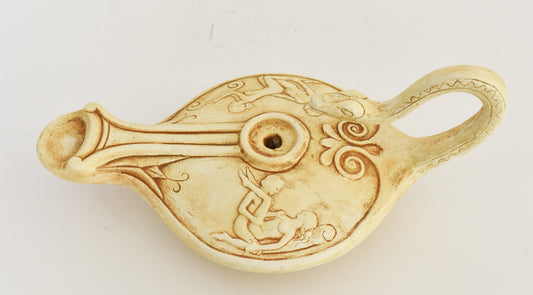 Oil Lamp -  Ancient Erotic Scene - Athens, 500 BC - Museum Reproduction - Ceramic Artifact