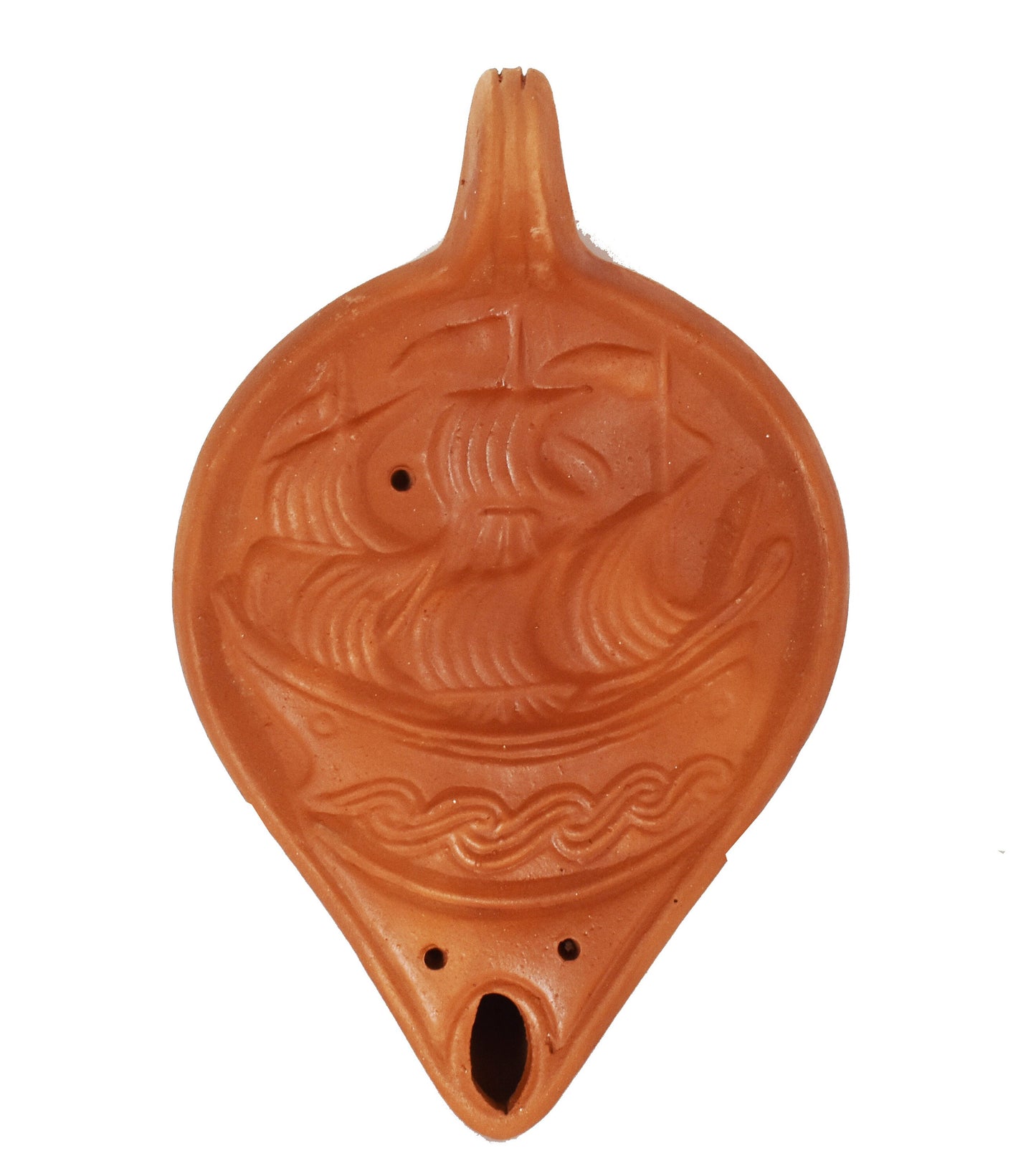 Oil Lamp - Greek - Traditional Ship - Museum Reproduction - Ceramic Artifact