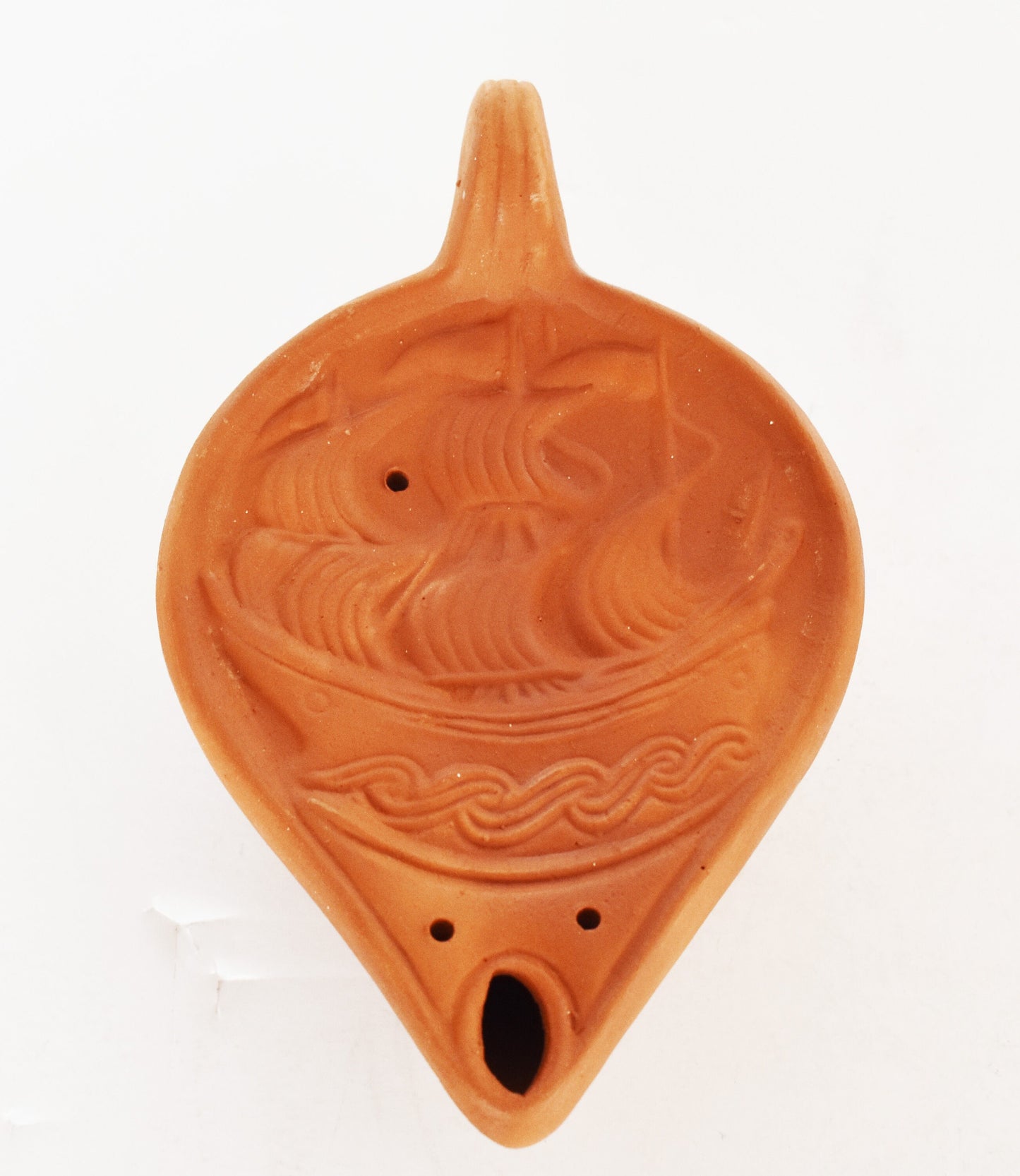 Oil Lamp - Greek - Traditional Ship - Museum Reproduction - Ceramic Artifact