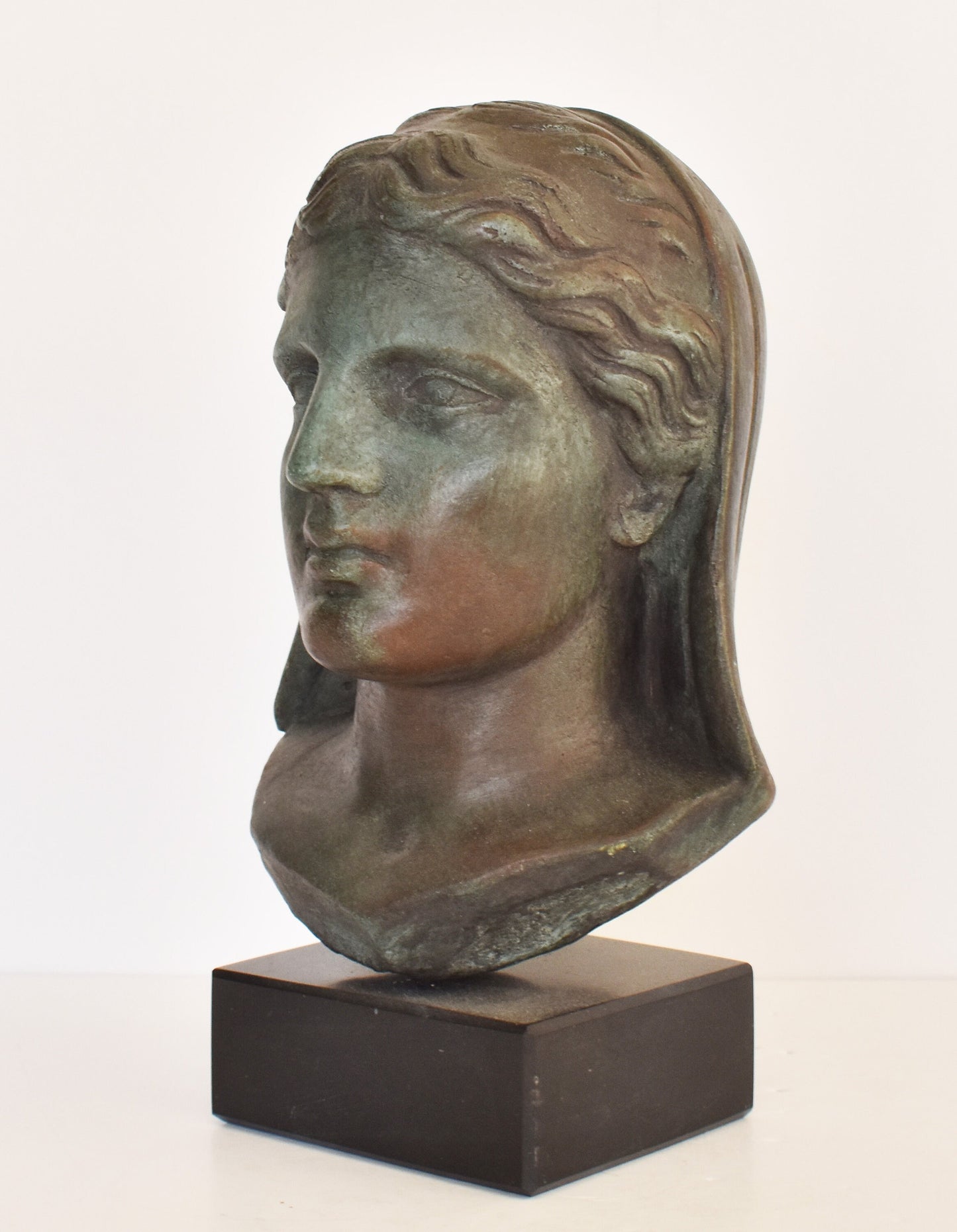 Demeter Ceres - Ancient Greek Roman Goddess of Agriculture and Harvest - Marble Base - Museum Reproduction - Head Bust- Bronze Colour Effect