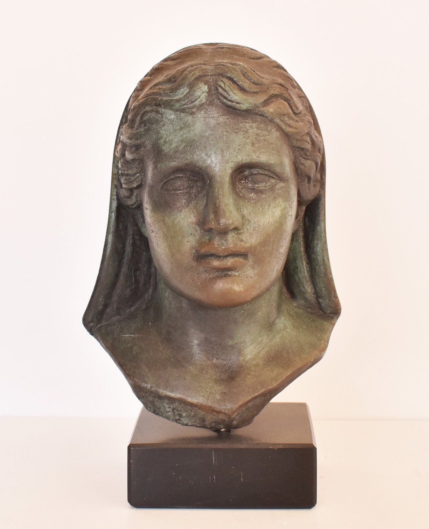 Demeter Ceres - Ancient Greek Roman Goddess of Agriculture and Harvest - Marble Base - Museum Reproduction - Head Bust- Bronze Colour Effect