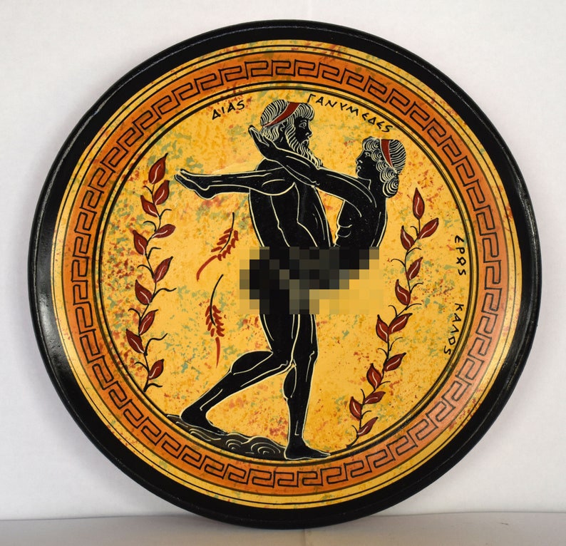 Zeus and Ganymedes - Homosexual Love - There is only one happiness in this life, to love and be loved - Ceramic plate - Handmade in Greece