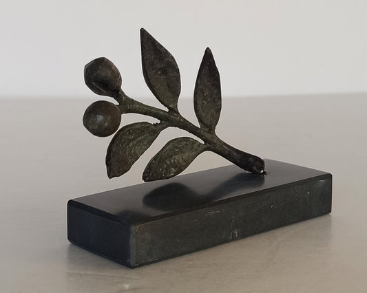 Olive branch - ancient Greek miniature - symbol of peace - reproduction - marble base  - pure bronze  artifact