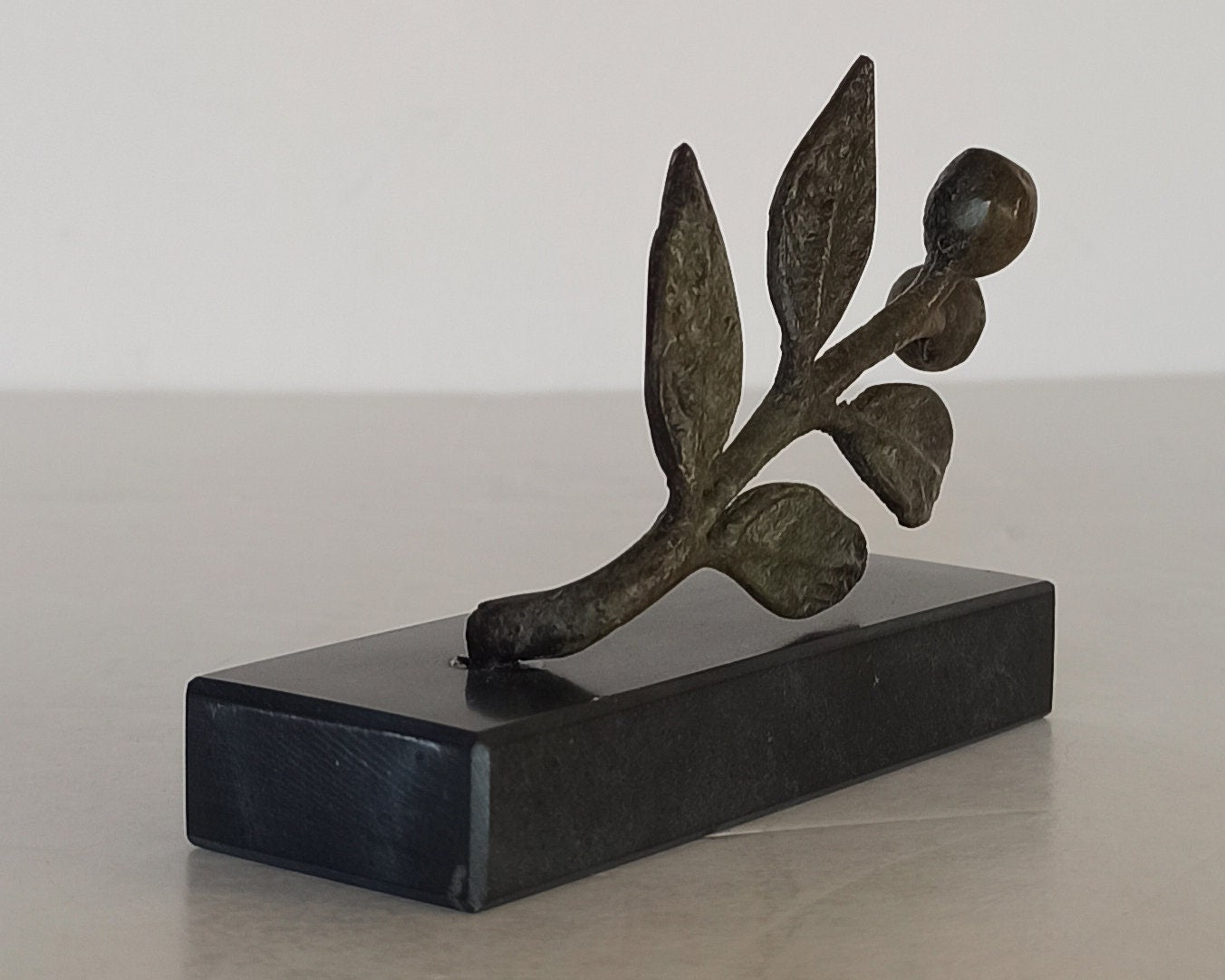 Olive branch - ancient Greek miniature - symbol of peace - reproduction - marble base  - pure bronze  artifact