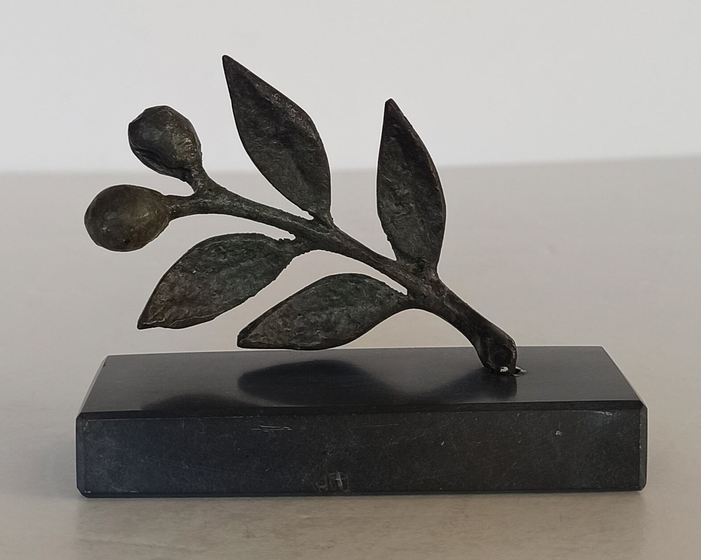 Olive branch - ancient Greek miniature - symbol of peace - reproduction - marble base  - pure bronze  artifact