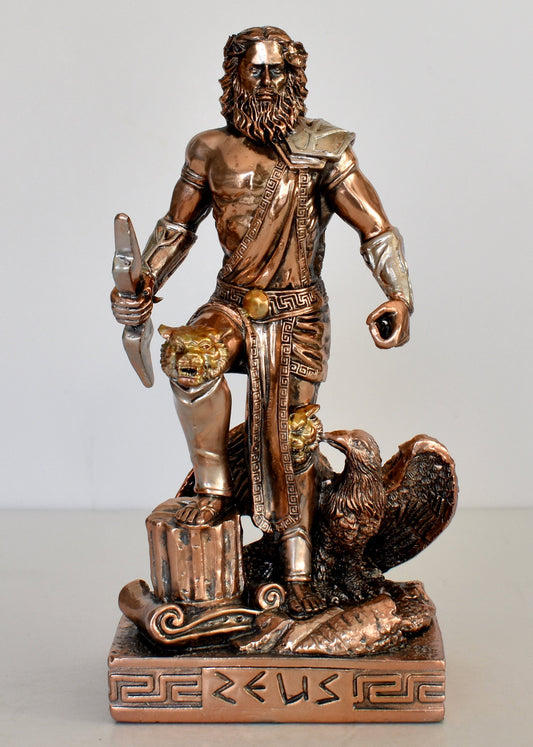 Zeus Jupiter - Greek Roman God of the Sky, Law and Order, Destiny and Fate - King of the Gods of Mount Olympus - Copper Plated Alabaster