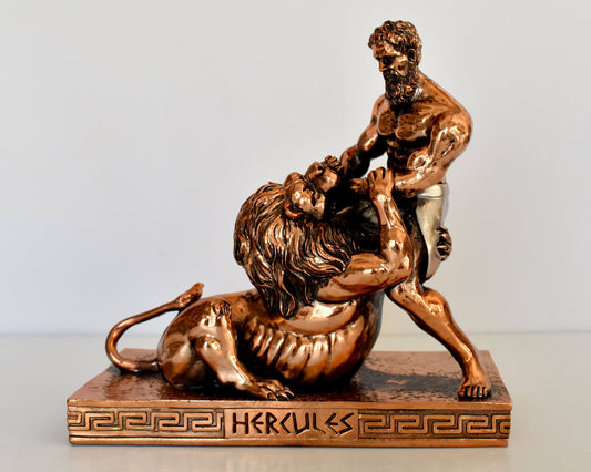 Hercules Heracles - Nemean lion - Greek Divine Hero - The 12 Labours - Strong, Brave and Masculine - Copper Plated Alabaster