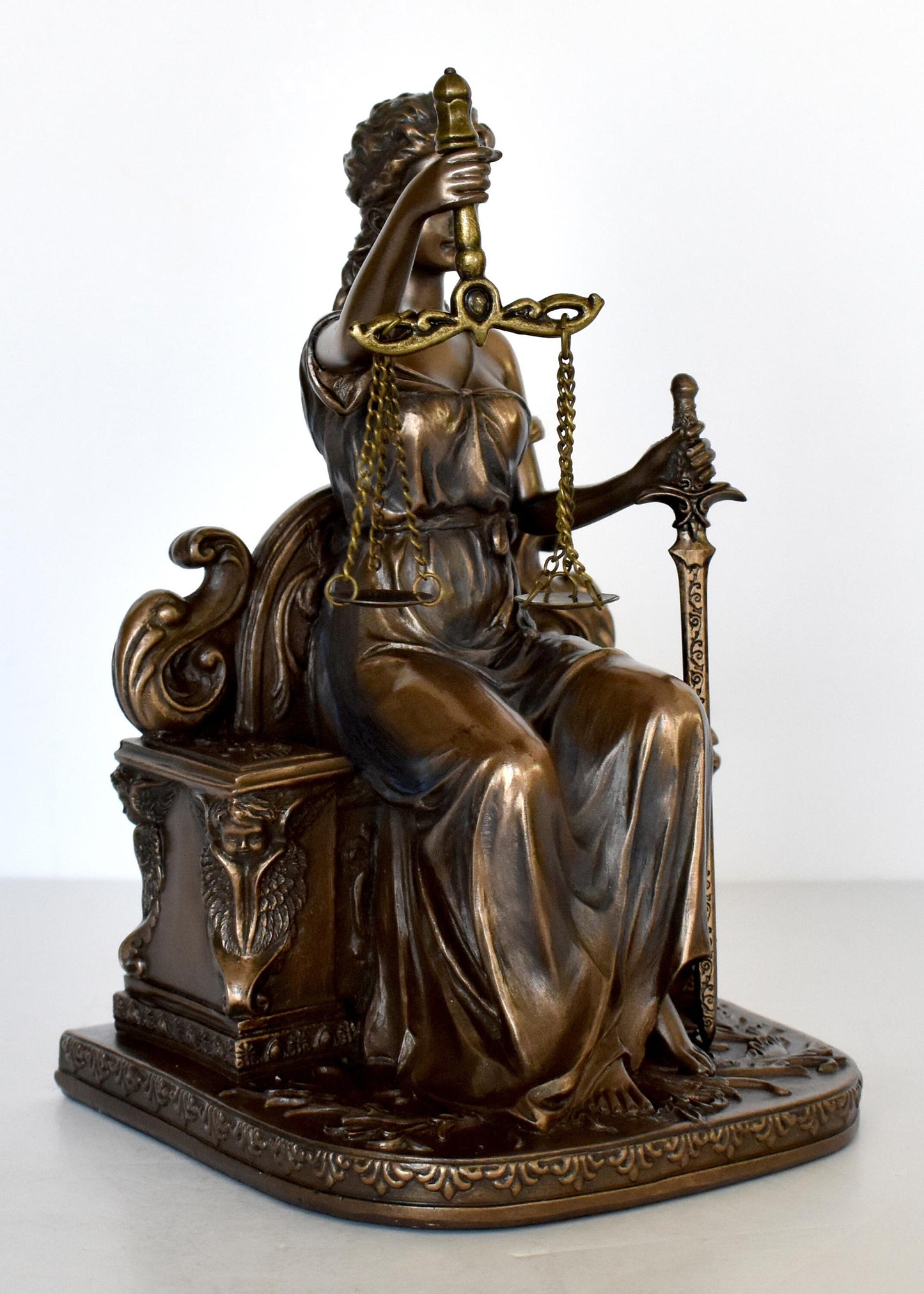 Themis Justitia - Greek Roman Goddess of Divine Law and Order, Fairness, Natural Law and Custom - Lady Justice - Cold Cast Bronze Resin