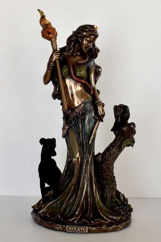 Hecate Hekate - Ancient Greek Goddess of Magic, Witchcraft, the Night, Moon, Dogs, Ghosts and Necromancy - Cold Cast Bronze Resin