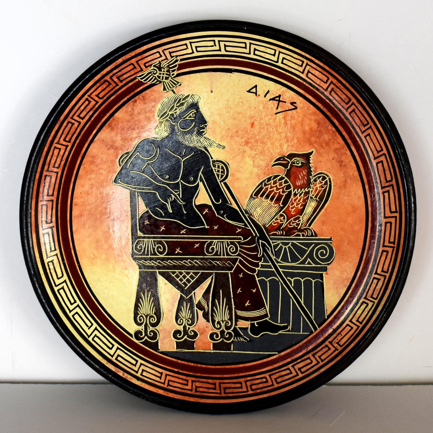 Zeus Jupiter - Greek Roman King of all Gods of Mount Olympus - Ruler of Sky, Lightning and Thunder - Ceramic plate - Handmade in Greece