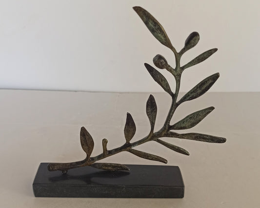 Olive branch - hiketeria - ancient Greek miniature - represents a symbol of peace - reproduction - marble base  - pure bronze  artifact