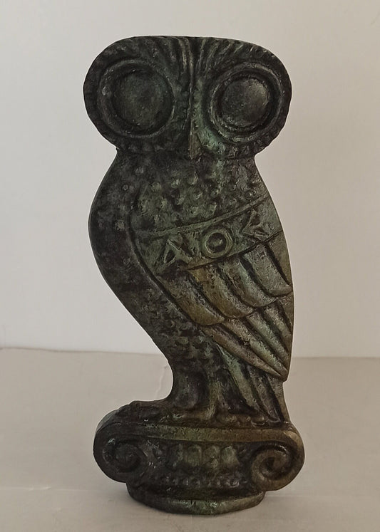 Owl of Wisdom and Intelligence - On Ionic column - Small - Symbol of Goddess Athena Minerva - Ancient Greece - pure bronze  statue