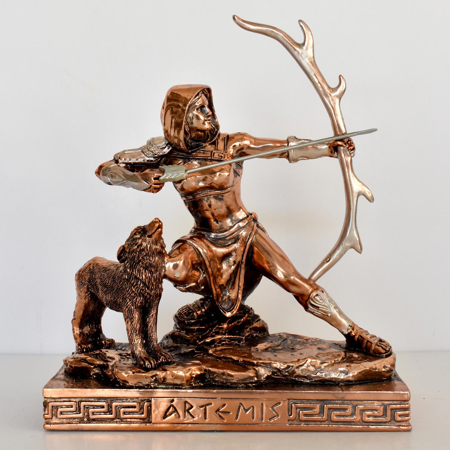 Artemis Diana – Greek Roman Goddess of Hunt, Wilderness, Wild Animals, the Moon, and Chastity - sister of Apollo - Copper Plated Alabaster