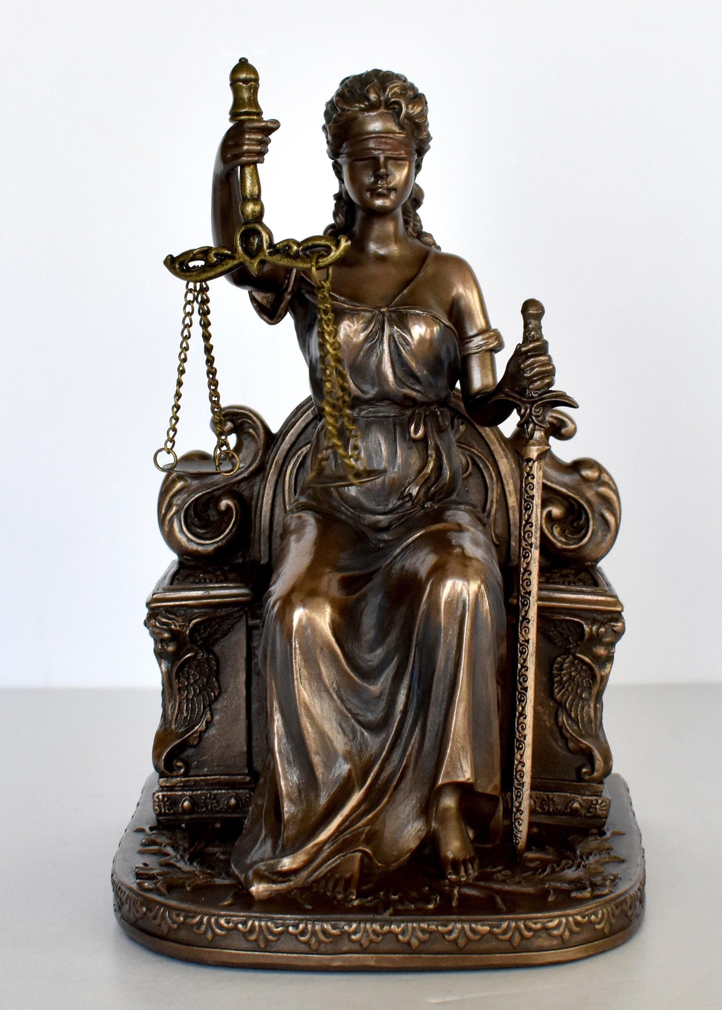 Themis Justitia - Greek Roman Goddess of Divine Law and Order, Fairness, Natural Law and Custom - Lady Justice - Cold Cast Bronze Resin