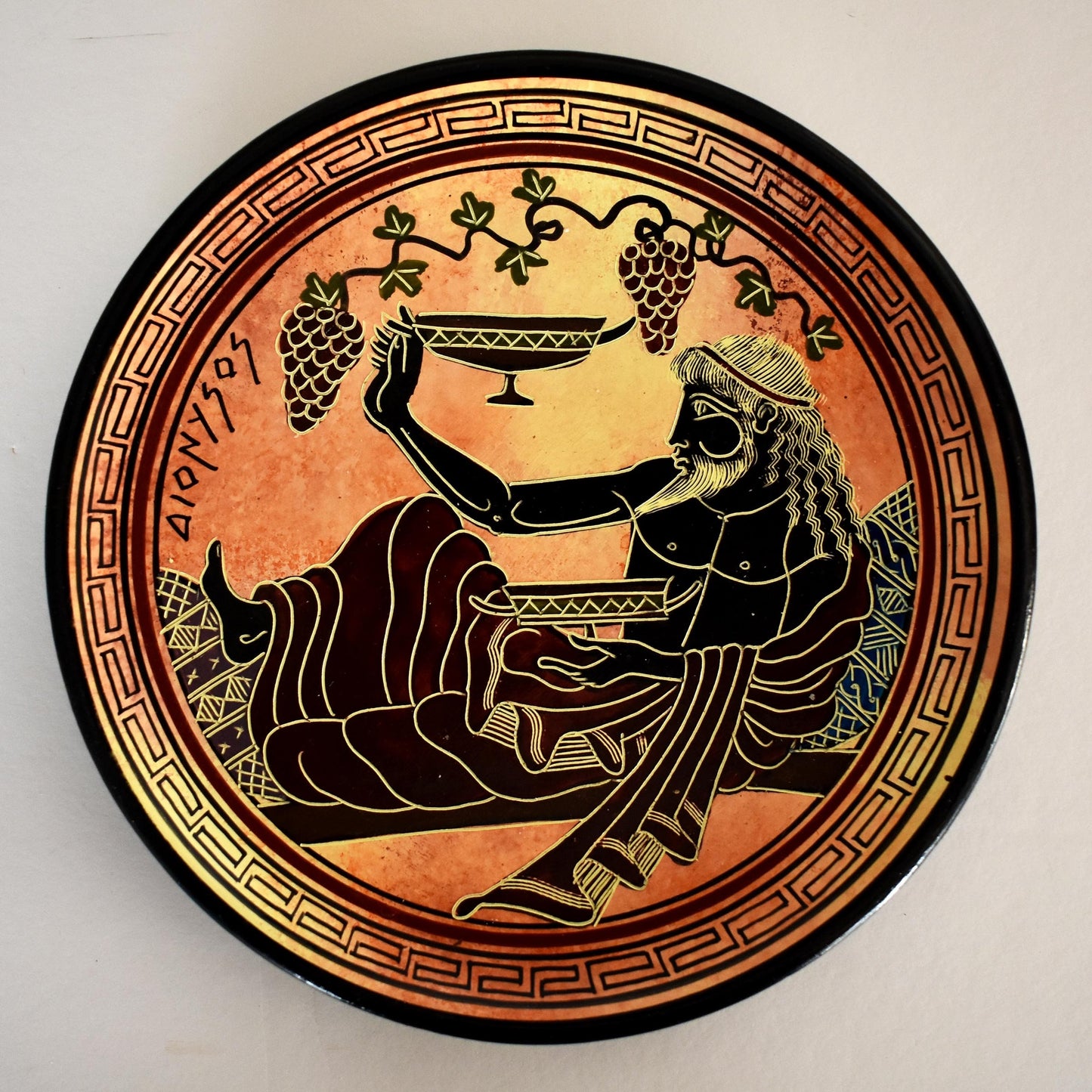 Dionysus Bacchus - Greek Roman God of Wine, Fertility, Ritual Madness, Theater and Religious Ecstasy - Ceramic plate - Handmade in Greece