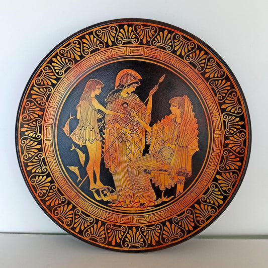 Amphitrite, Athena and Theseus - Red Figure - 500-490 B.C. - Louvre Museum - Replica - Ceramic plate - Handmade in Greece