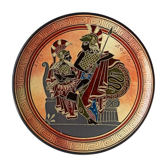 Athena Minerva - Greek Goddess of Wisdom and Inspiration - Ares Mars - Greek God of Courage and War - Ceramic plate - Handmade in Greece