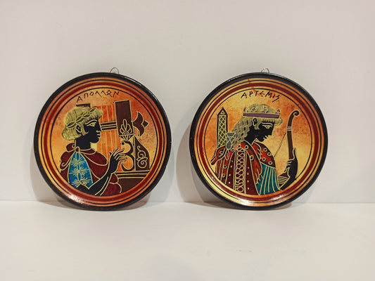 Apollo - God of Music, Poetry, Sun, Light - Artemis Diana - Goddess of Hunt, Animals, the Moon - Ceramic plates - Small - Handmade in Greece