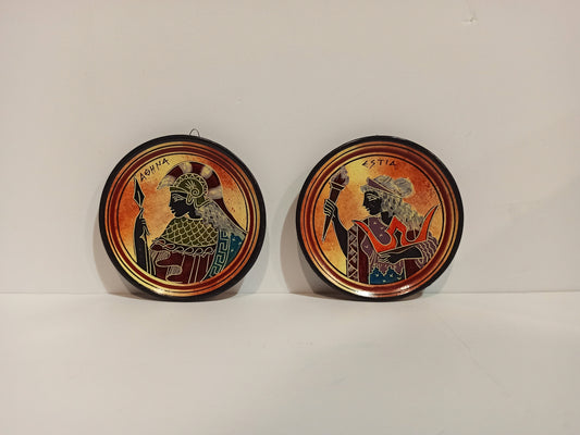 Athena Minerva - Goddess of Wisdom, Strategy - Hestia Vesta - Goddess of Family, Home, State  - Ceramic plates - Small - Handmade in Greece