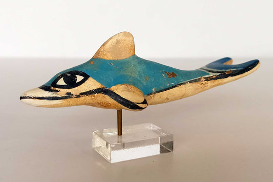 Dolphin from Thera  - 1700 BC - Symbol of Divine Protection, Guidance - Miniature - Plexiglass Base - Museum Reproduction - Ceramic Artifact