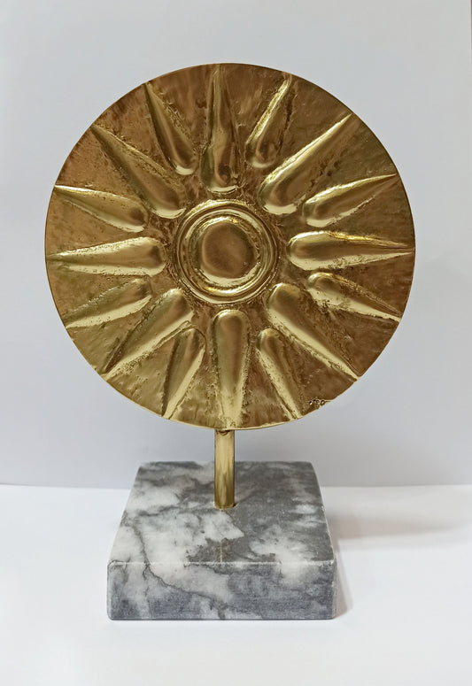 Vergina Sun - rayed solar Macedonian symbol - Alexander the Great - marble base  - pure Bronze Sculpture