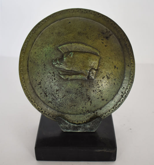 Ancient Greek Spartan shield - Erymanthian Wild Boar- Symbol of Power and Strength - Replica - Marble Base - pure Bronze Sculpture