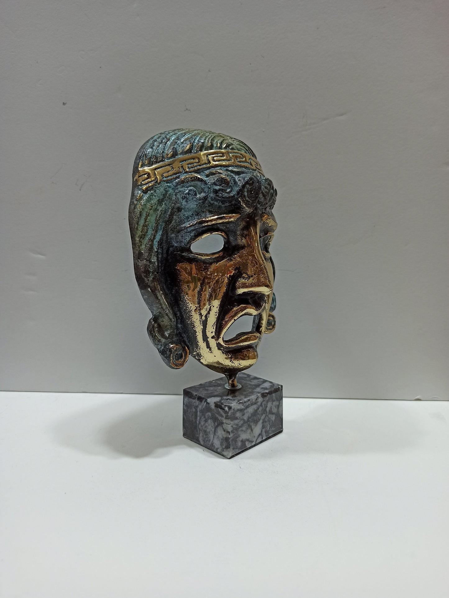 Tragedy Mask - Ancient Greece - Drama - Decorative - Necessary Device for the Art of Theater - pure bronze  statue