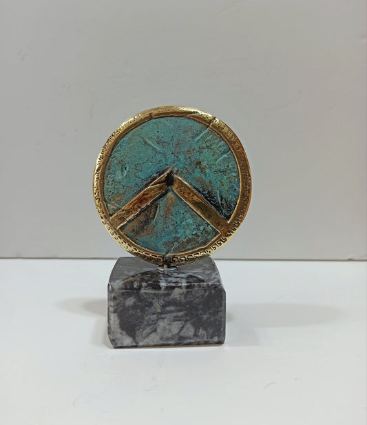 Ancient Greek Spartan Shield - Hoplon - Λ symbol - King Leonidas and 300 - Μarble Βase - Museum Replica - pure Bronze Sculpture